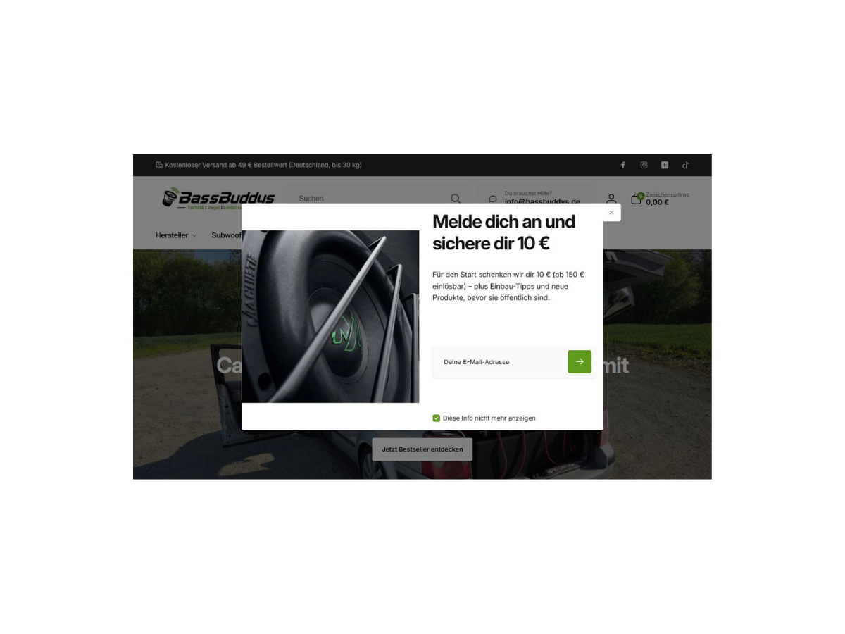 Screenshot der Startseite von Bassbuddys – Klickkartell-Referenz