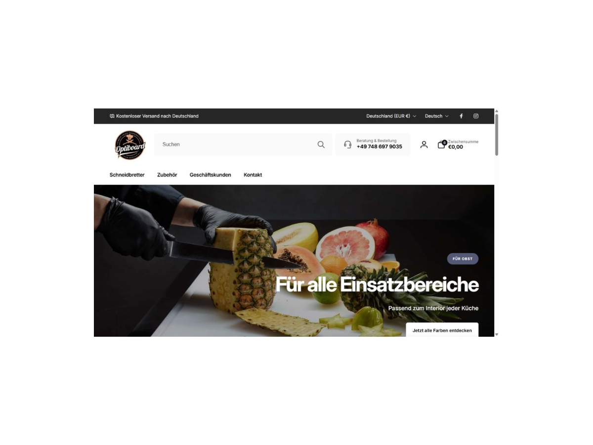 Screenshot der Startseite von OPTIboard – Klickkartell-Referenz