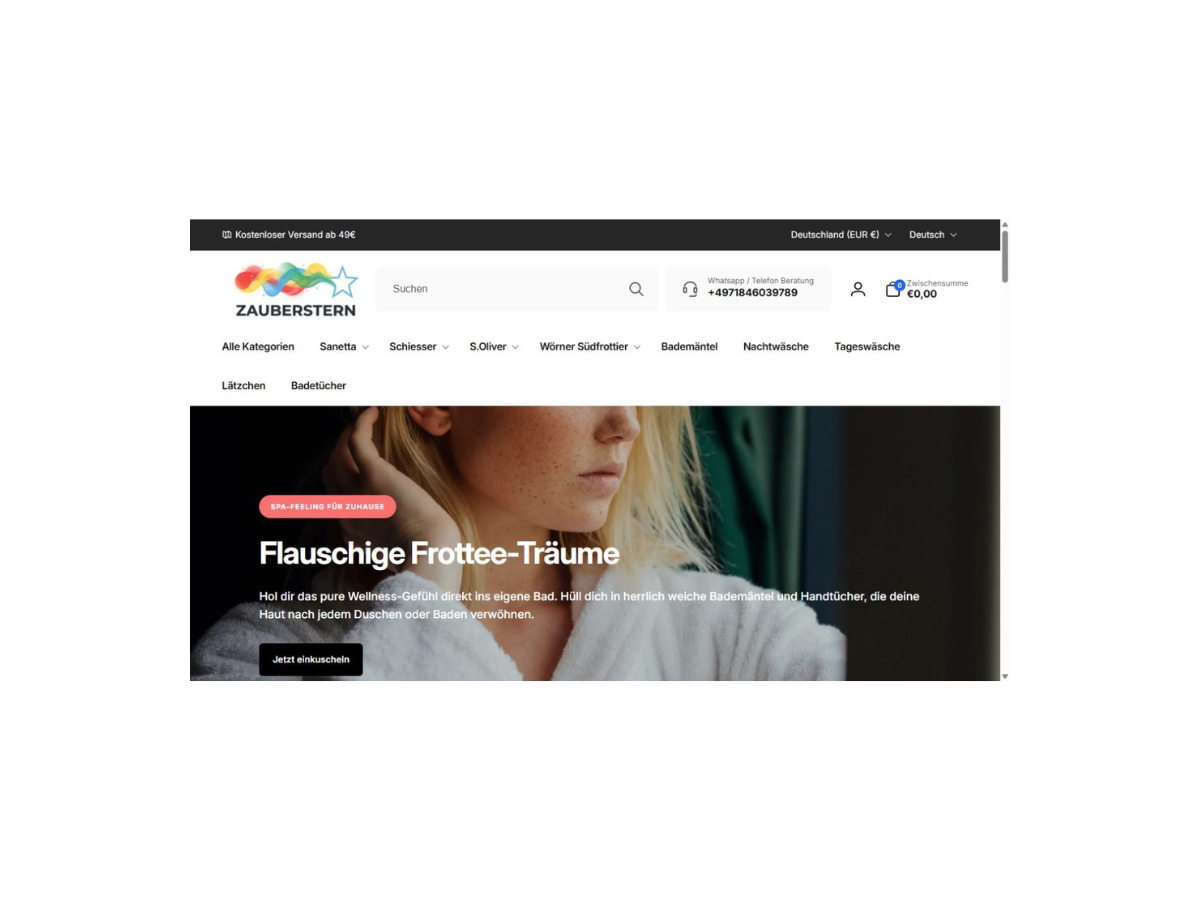 Screenshot der Startseite von Kindermode Zauberstern – Klickkartell-Referenz
